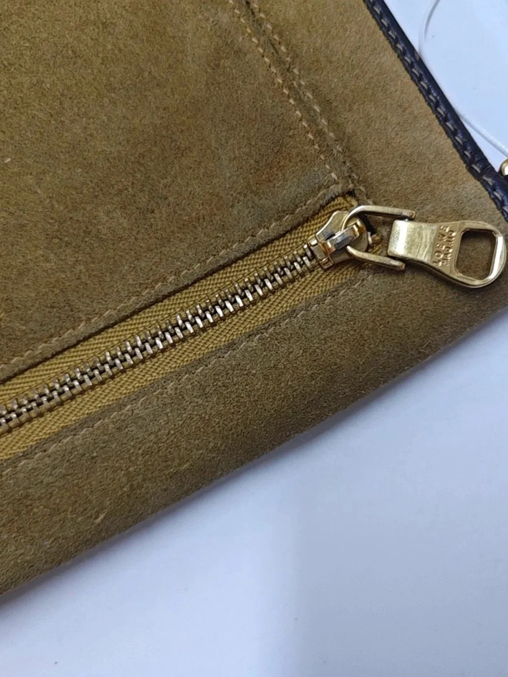 Loewe Suede Clutch in Tan with Black Trim